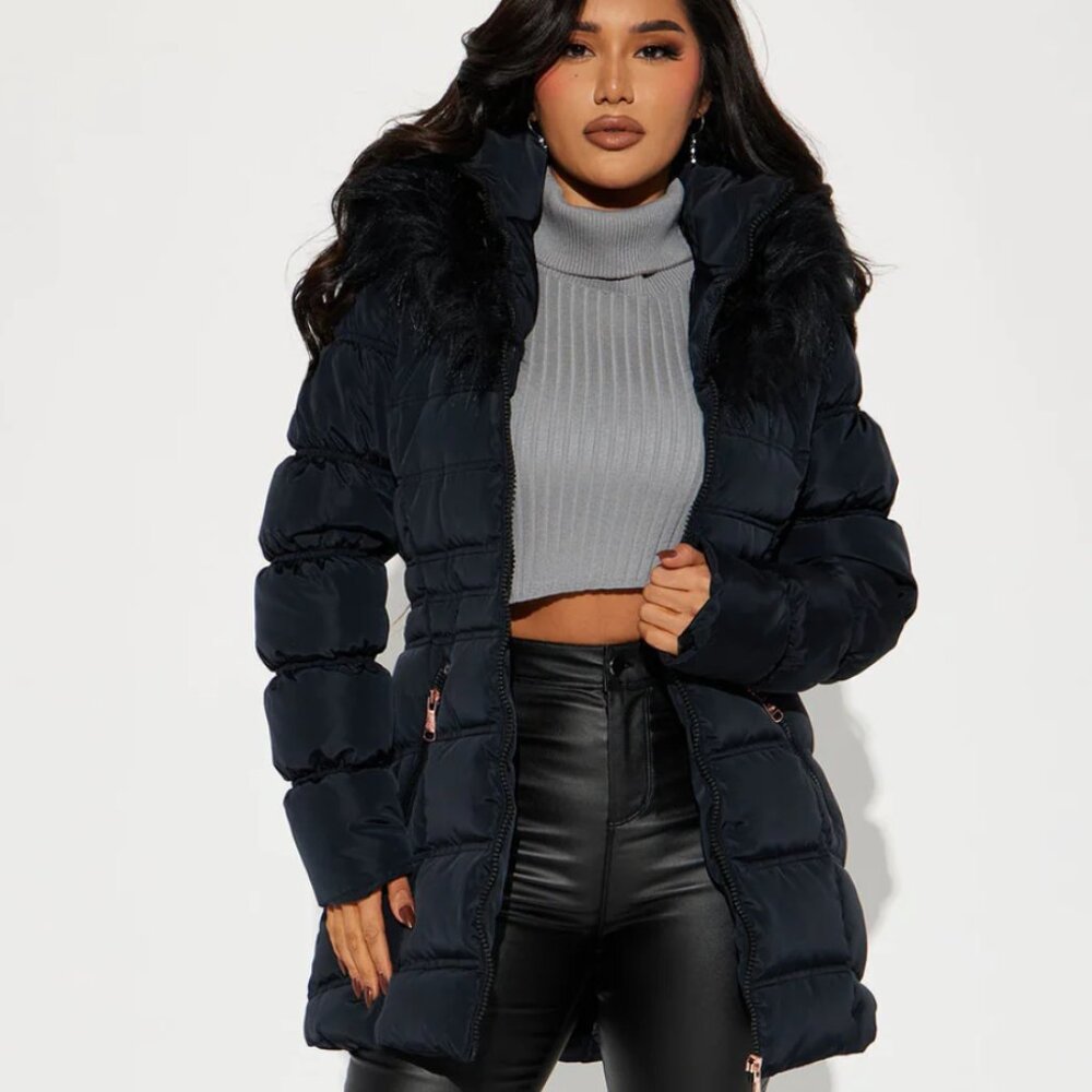 Fashion Nova Ice Skating Date Puffer Jacket - Black